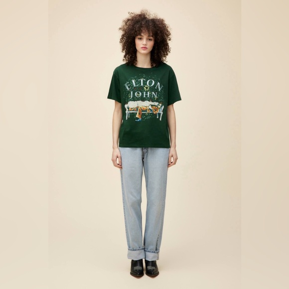 NWT Daydreamer Elton John Floral Boyfriend Tee in Vintage Green - Picture 5 of 12